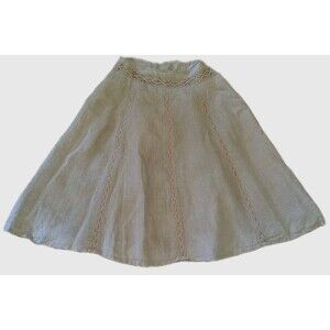 Richard Malcolm Midi Skirt Size 10 Beige 100% Linen Lace Lined  Zip